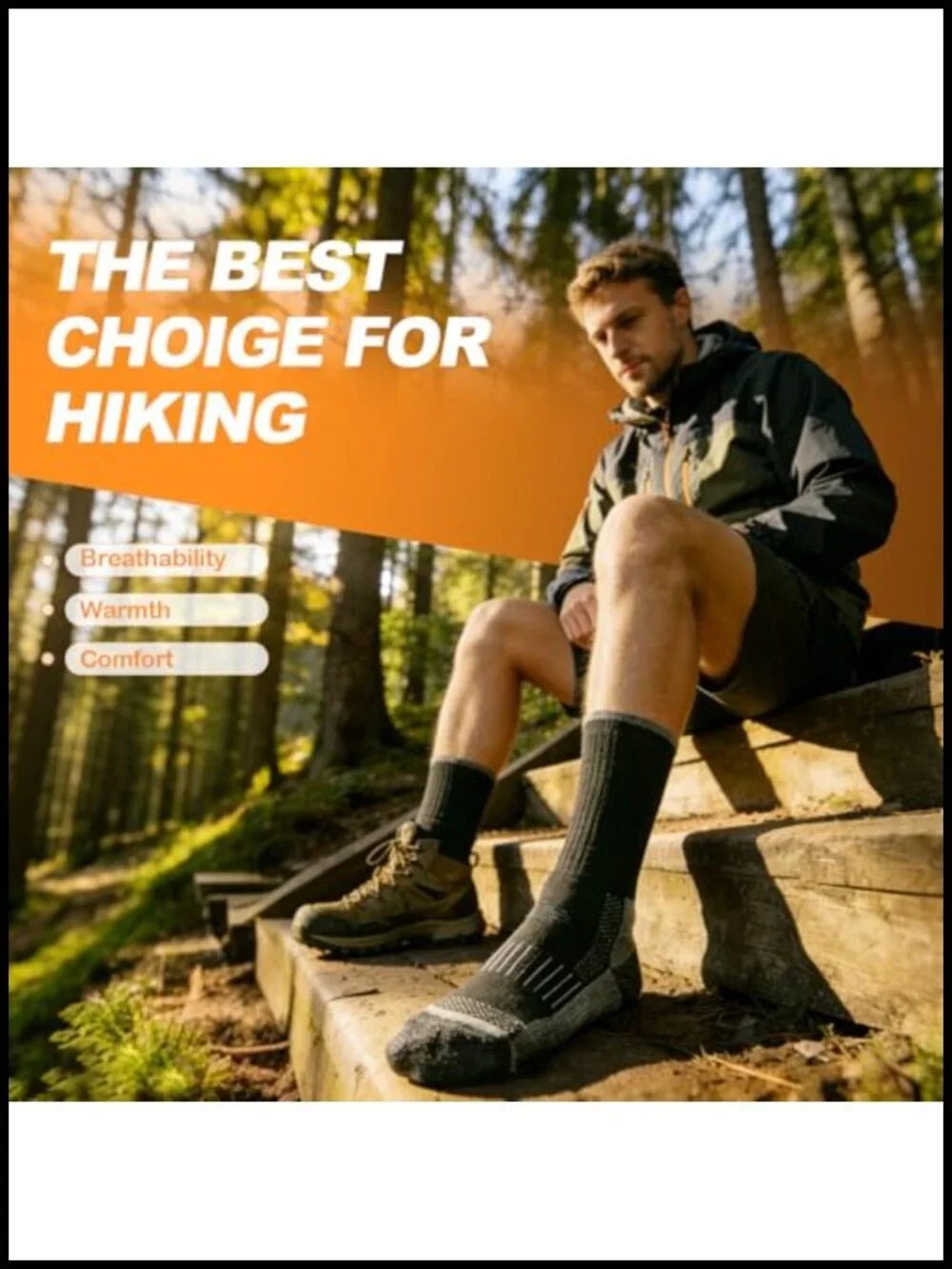 Merino Wool Hiking Socks, Lightweight Breathable Cushioned, Anti-Blister for